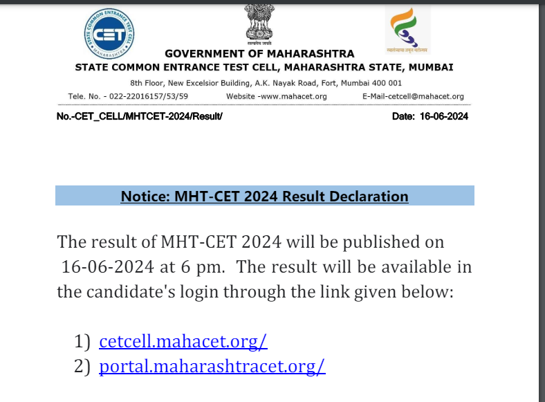 MHT-CET 2024 Result